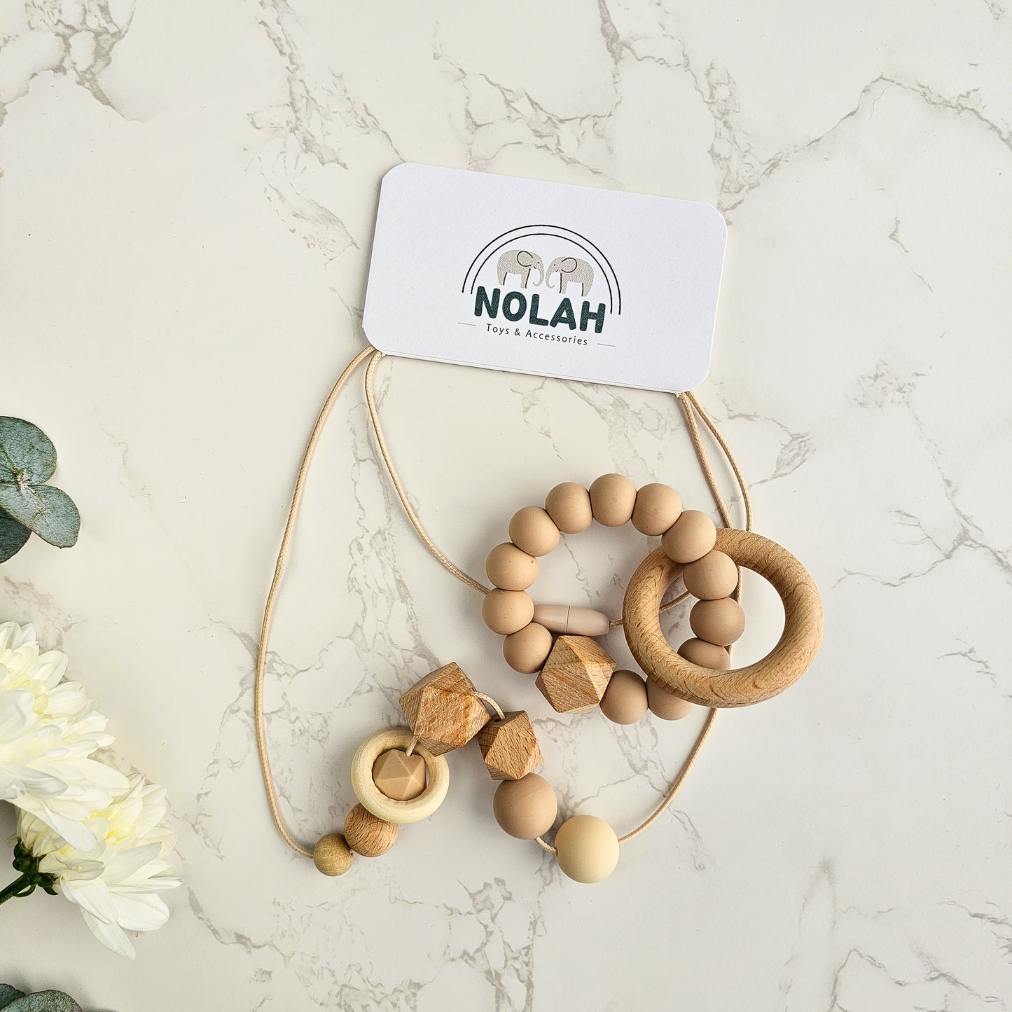 Nature's Neutrals Teething Necklace and Ring Set